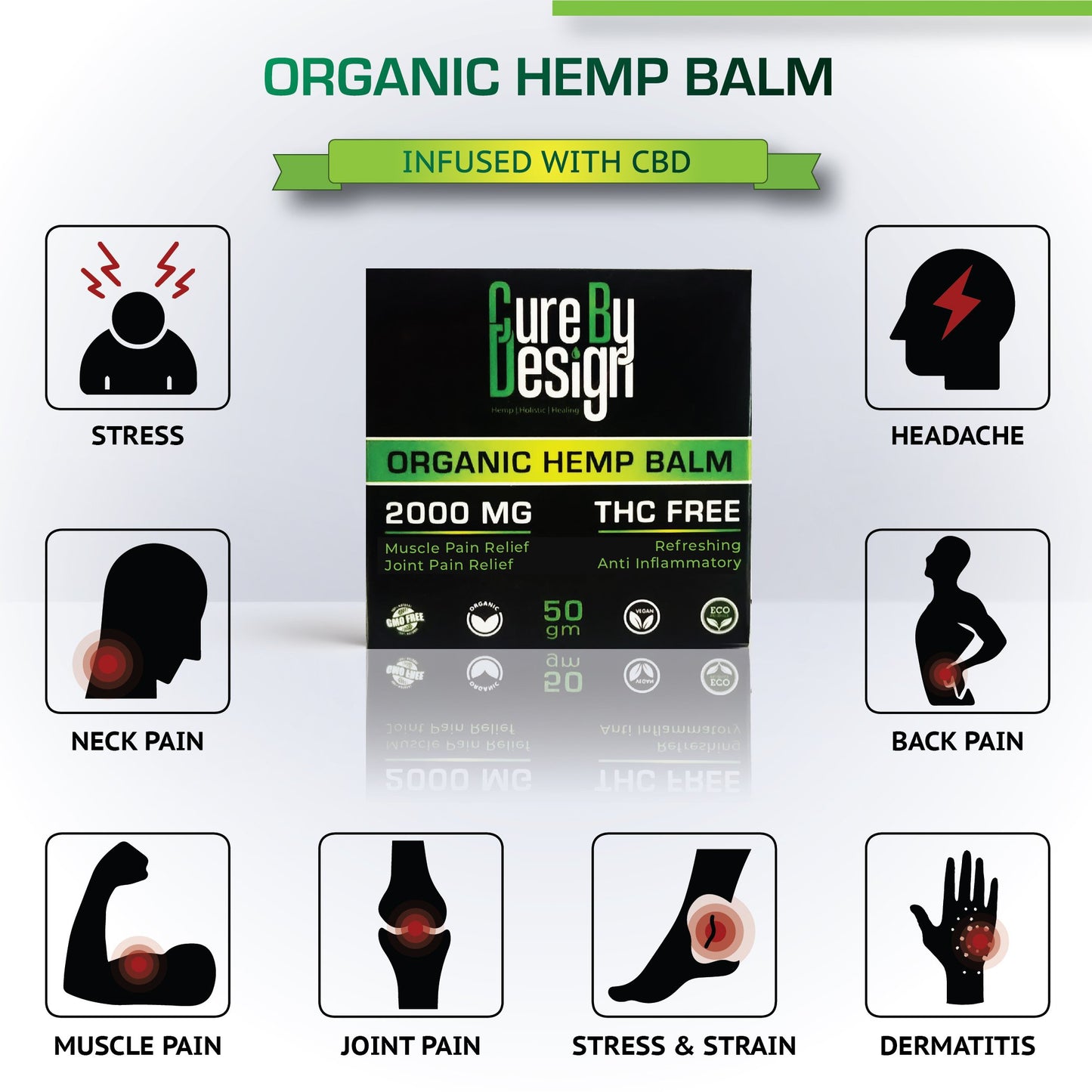 Buy hemp infused Balms for pain relief Cure By Design - Organic Hemp Balm (2000 MG)