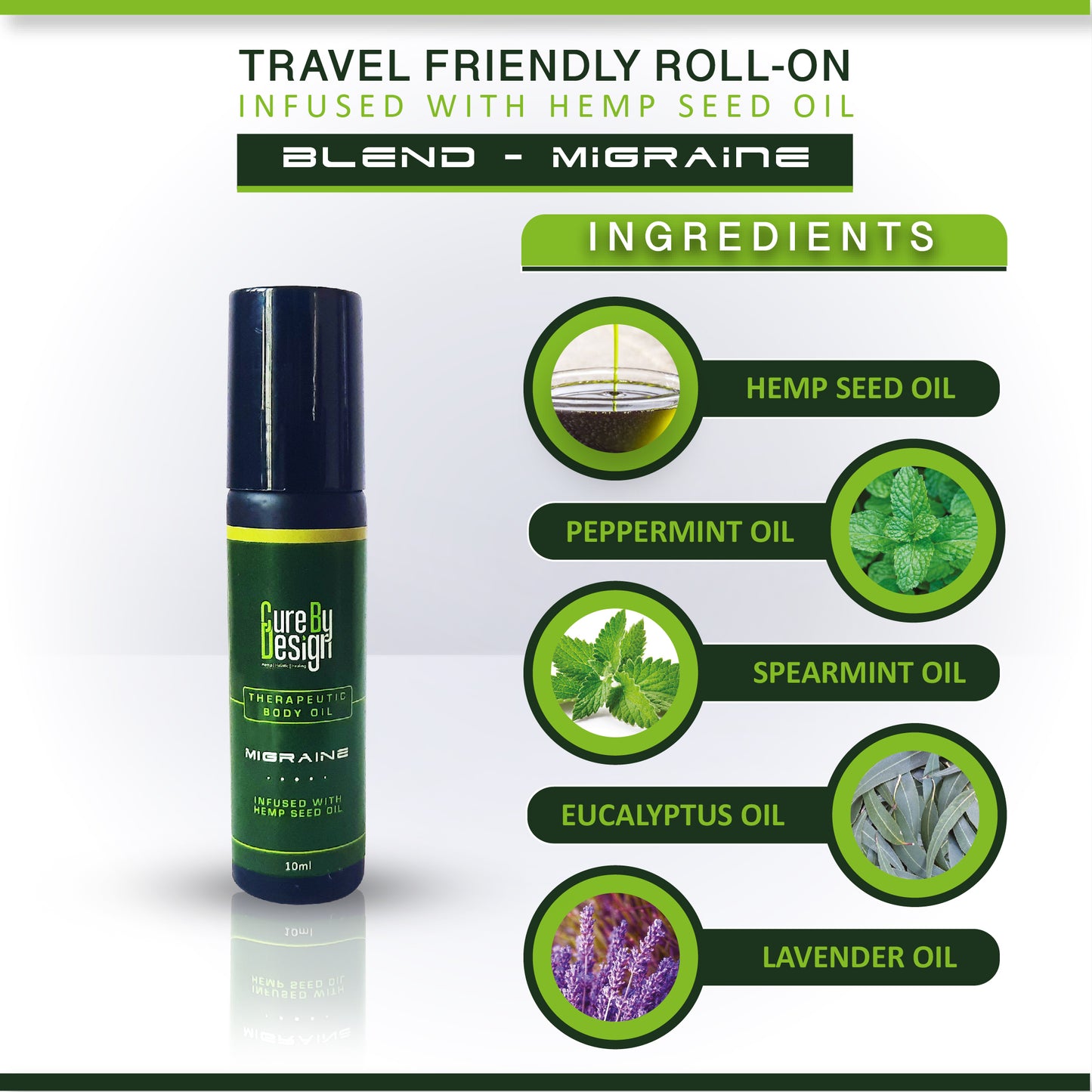 Cure By Design - Therapeutic body oil (Migraine) (10ml) available on Hempivate 