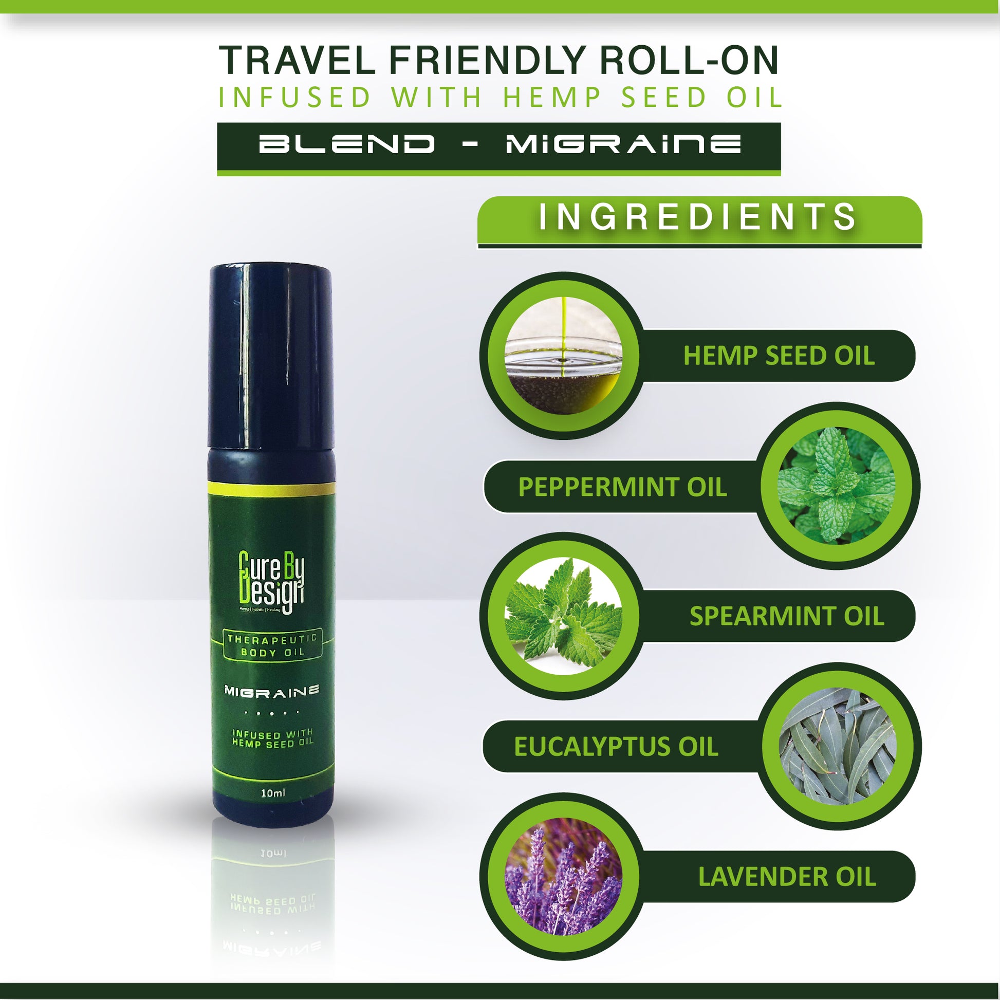 Cure By Design - Therapeutic body oil (Migraine) (10ml) available on Hempivate 