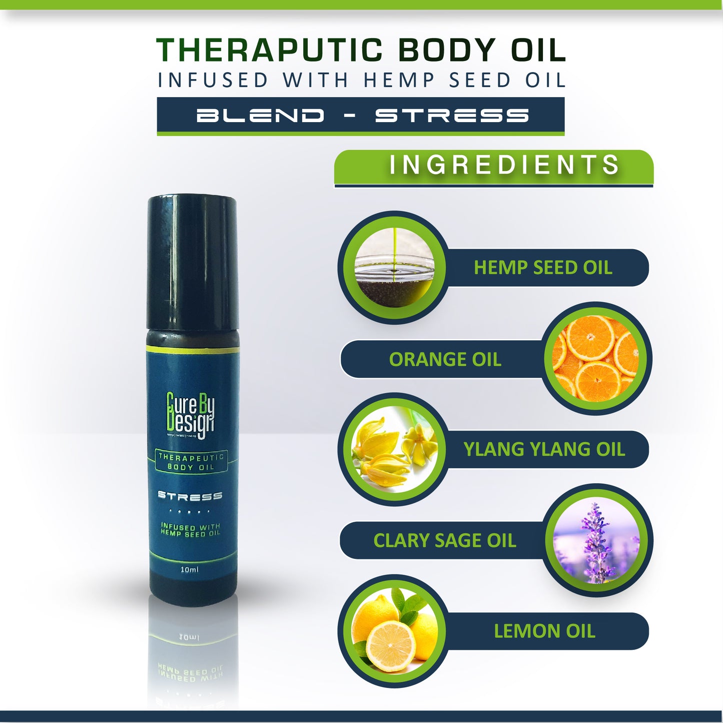 Cure By Design - Therapeutic body oil (Stress) (10ml) available on Hempivate 