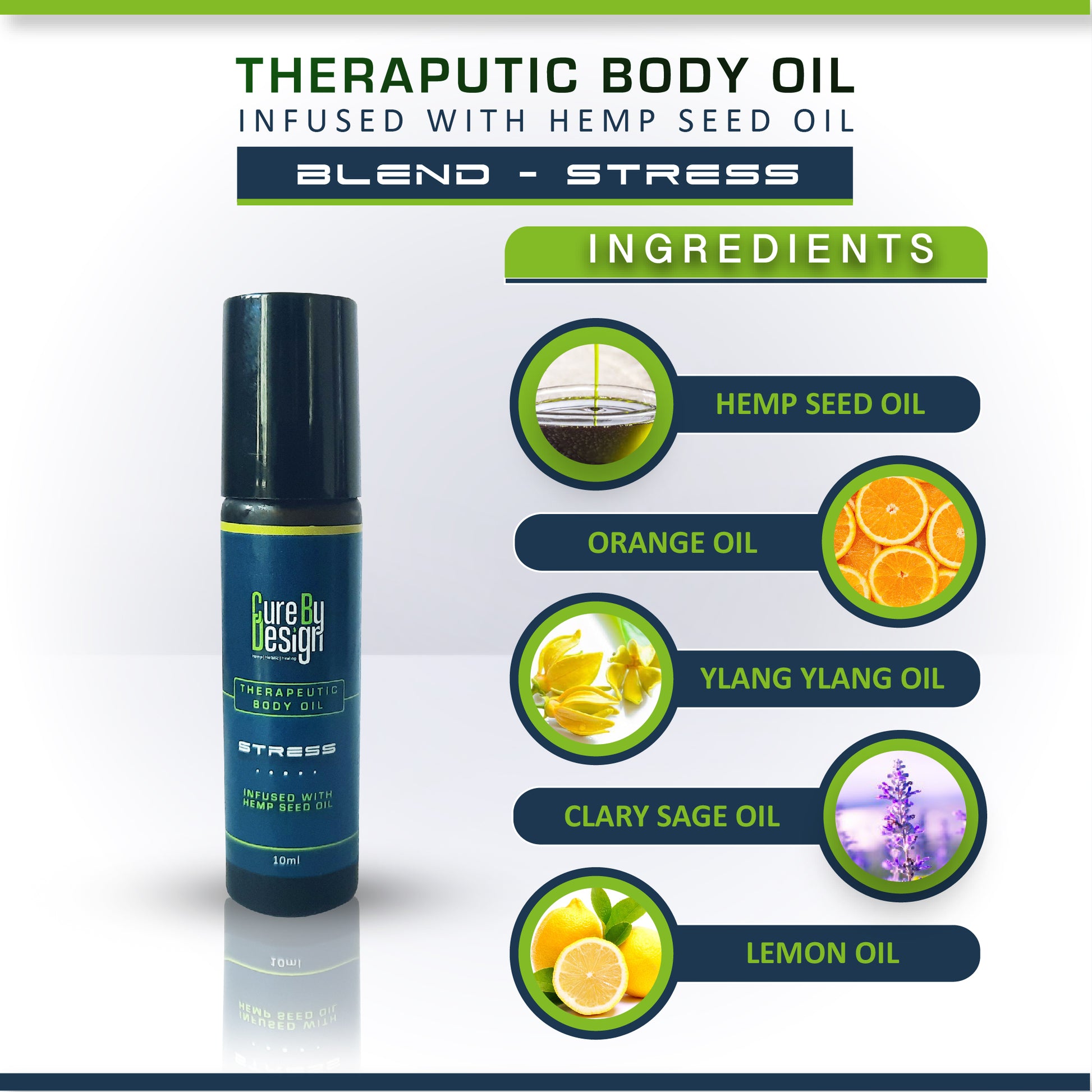 Cure By Design - Therapeutic body oil (Stress) (10ml) available on Hempivate 